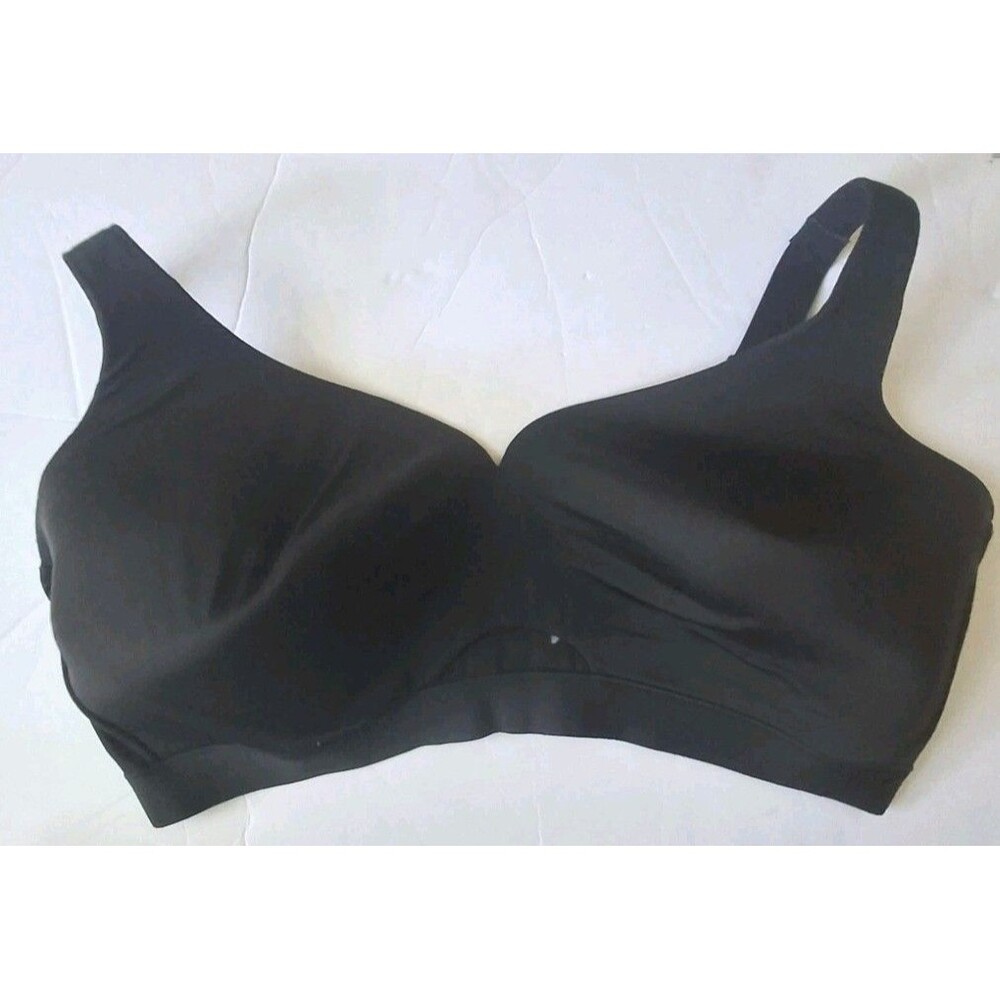 Cacique Lightly Lined No Wire Bra 46DD Black Satin Back Smoothing Adjustable - Picture 2 of 6